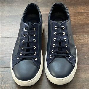 Salvatore Ferragamo Navy Leather & Suede Low-Top Sneakers